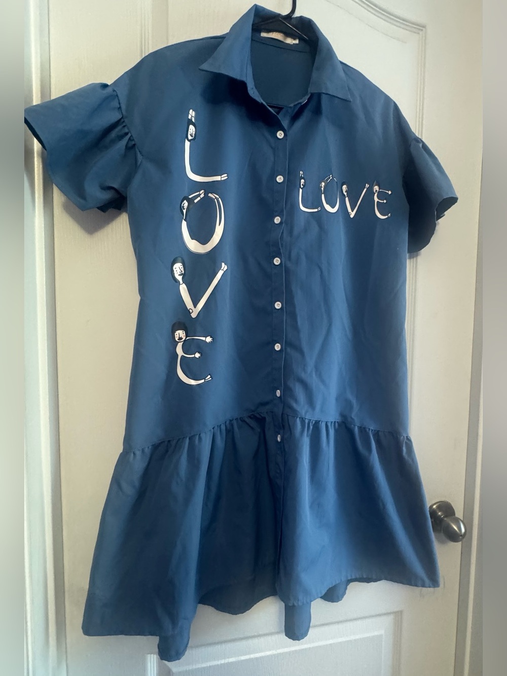 Lee Navy Blue Short-Sleeve Button Dress with LOVE Graphic